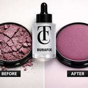 Before and after comparison of a makeup product with Durafix treatment.